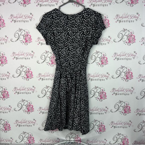 Rebel Sugar dress flowers grey Black Floral Midi Dress stretchy v neck - Picture 2 of 7